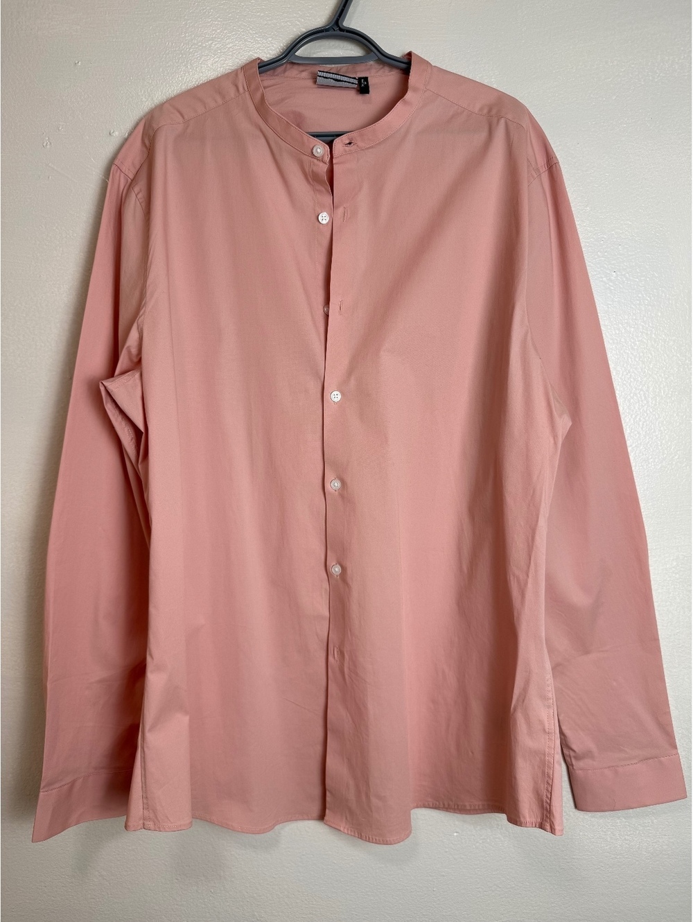 ASOS DESIGN Men’s 3XL Long Pink Grandad Collar Stretch Cotton Shirt Tall